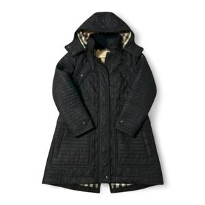 Burberry Brit Bosworth Black Nova Check Lined Quilted Parka Coat Jacket Medium